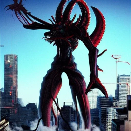 hybrid of Mass Production Evangelion and Godzilla and xenomorph