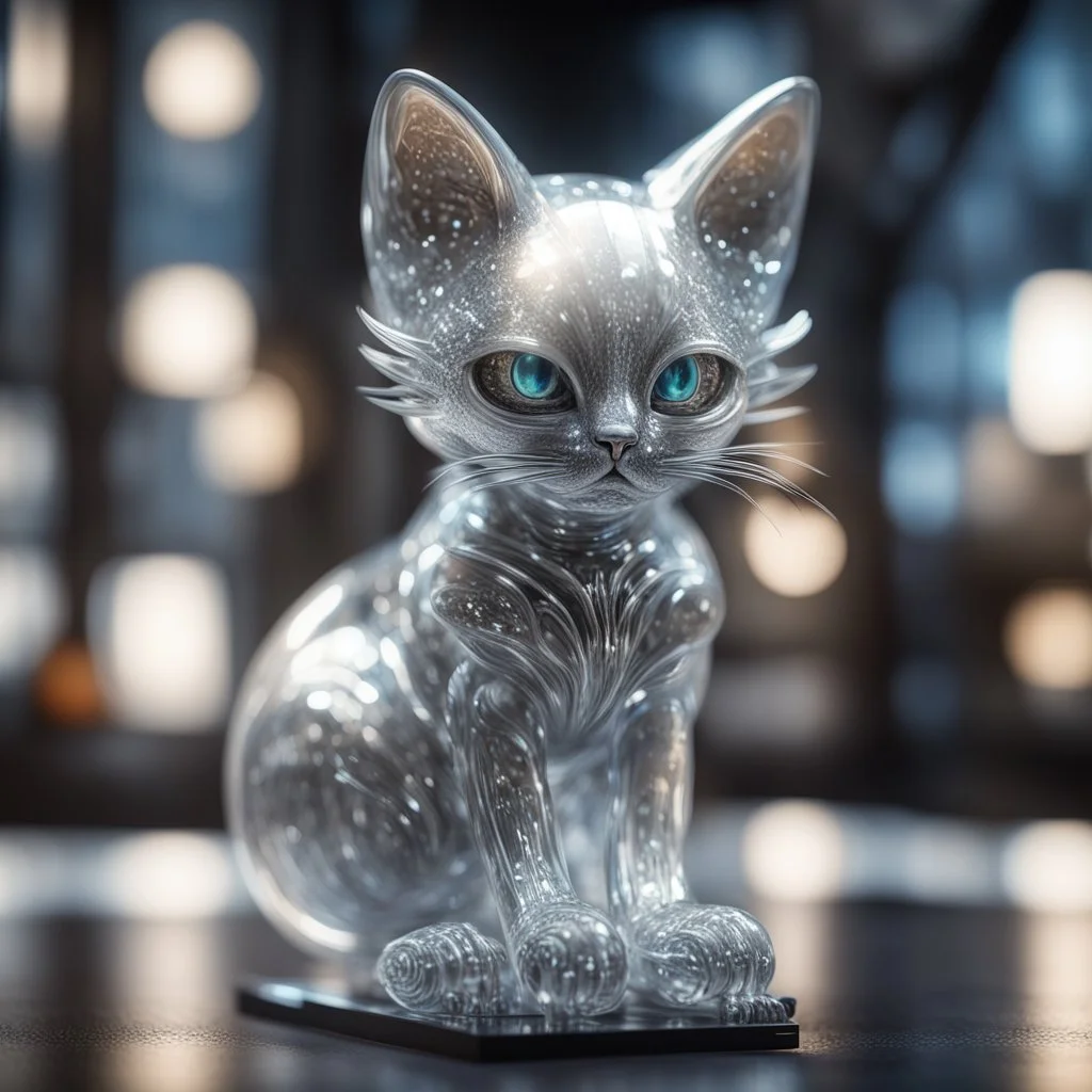 giger cat sculpture in transparent white murano glass,bokeh like f/0.8, tilt-shift lens 8k, high detail, smooth render, down-light, unreal engine,bokeh like f/0.8, tilt-shift lens 8k, high detail, smooth render, down-light, unreal engine