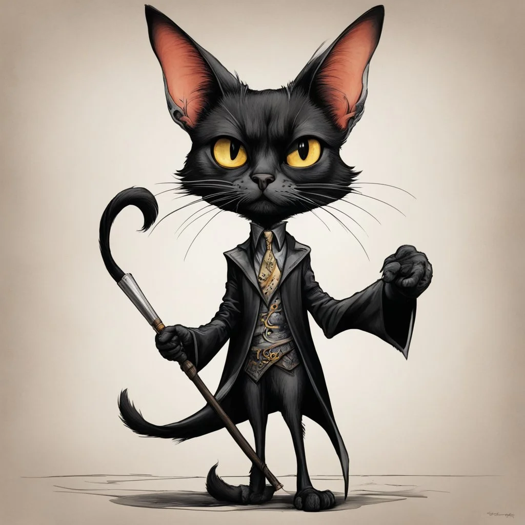 create a full body caricature of an aged, malevolent, ornately dressed , 14th century sorceress Bombay cat, highly detailed with refined feline features in the cartoon caricature style of Gerald Scarfe and Ralph Steadman precisely drawn, boldly inked, vividly colored, 4k