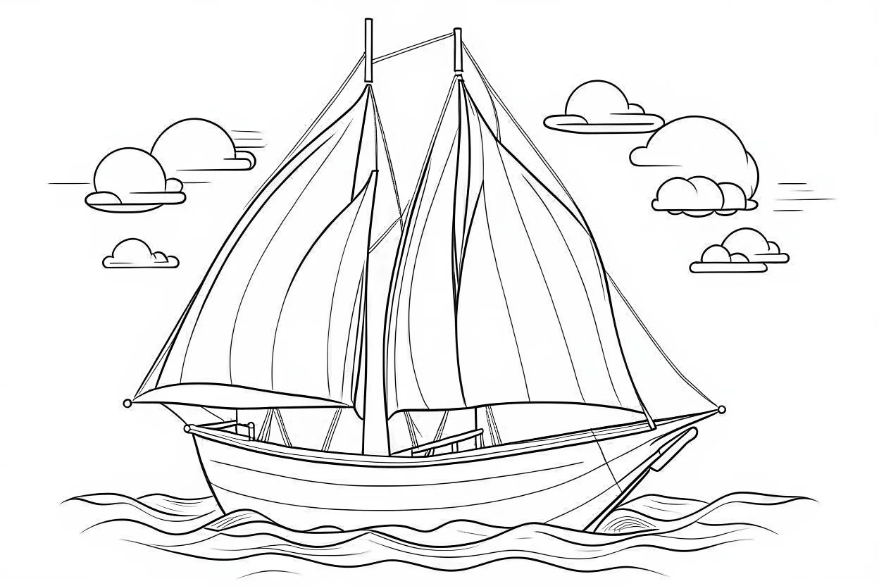 outline art for cute Boat coloring pages with sitch, white background, Sketch style, full body, only use outline, toddlers style, clean line art, white background, no shadows and clear and well outlined.