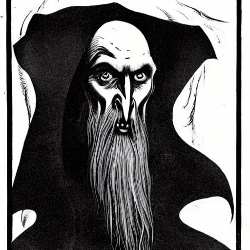 Nosferatu vampire with a beard of fleshy tendrils as a Russian Orthodox man