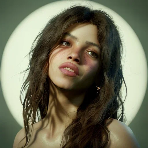 Shakira, artist, 30 years old, Realistic image, waist up portrait, Michael Goundry style. loose long hair, eyes make up, perfect, glow, circle iris. concept art, smooth, unreal engine 5, god lights, ray tracing, RTX, lumen lighting, ultra detail, volumetric lighting, 3d, finely drawn, high definition, 4k.