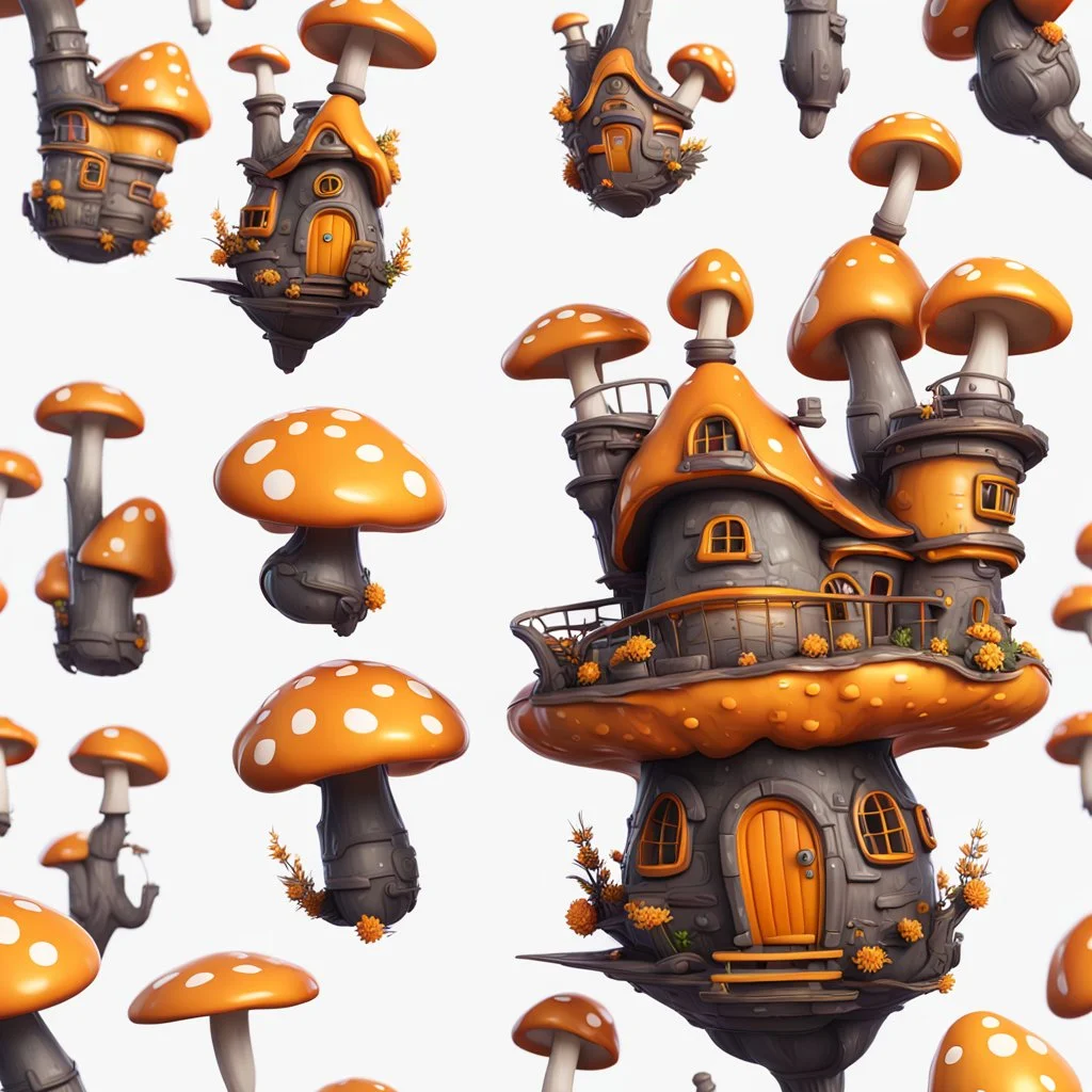 A funny floating mushroom house in space. neutral colors, black orange yellow, Detailed gloss Painting, rich color, fantastical, intricate detail, splash screen, hyperdetailed, insane depth, concept art, 8k resolution, trending on Artstation, Unreal Engine 5, color depth, dynamic lighting, splash art, dramatic, masterpiece, excellent quality beautiful Imaginative, unique,