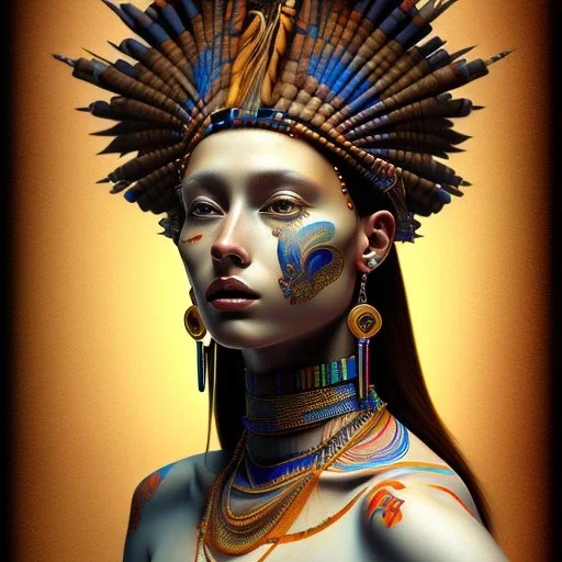 Dibujo de cuerpo entero de mujer Tribal bella pintada con tatuajes bella con estilo de Artemisia Gentileschi