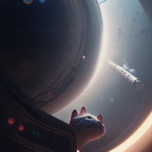 hyper-realistic spaceship interior with floating astronaut and cat, milkyway view through porthole, a highly detailed epic cinematic concept art CG render digital painting artwork , Greg Rutkowski, Ilya Kuvshinov, WLOP, Stanley Artgerm Lau, Ruan Jia and Fenghua Zhong, trending on ArtStation, subtle muted cinematic colors, made in Maya, Blender and Photoshop, octane render, excellent composition, cinematic atmosphere,