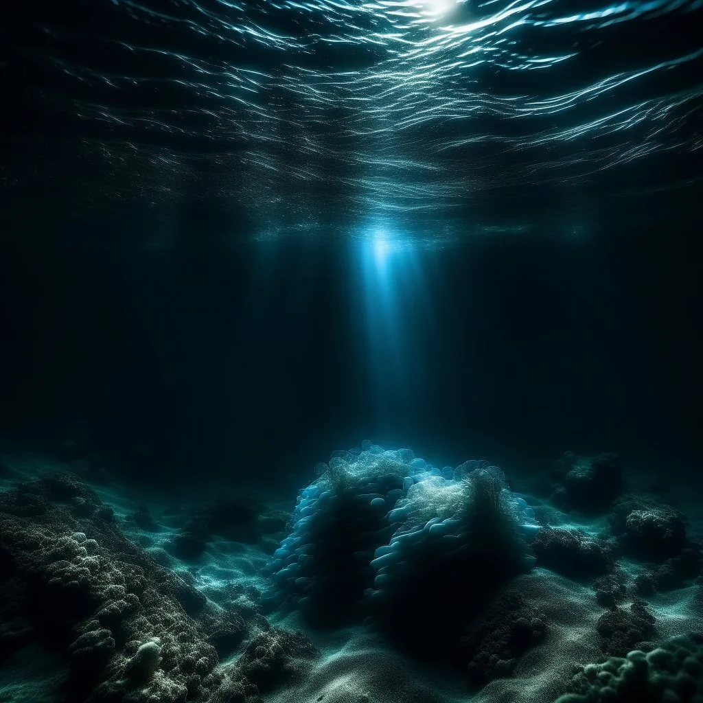 underwater images in a deep dark icy sea