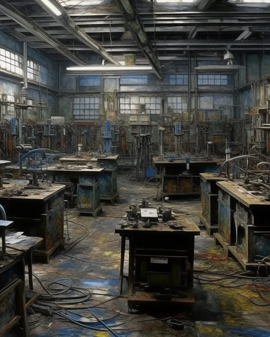 A lab filled with machines painted by Claude Monet