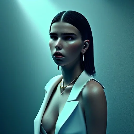 Mystery dua lipa, Ambiance dramatique, dramatic lighting, volumetric lighting, concert background, hyperrealisme, 8k, high quality, lot of details, fit within portrait