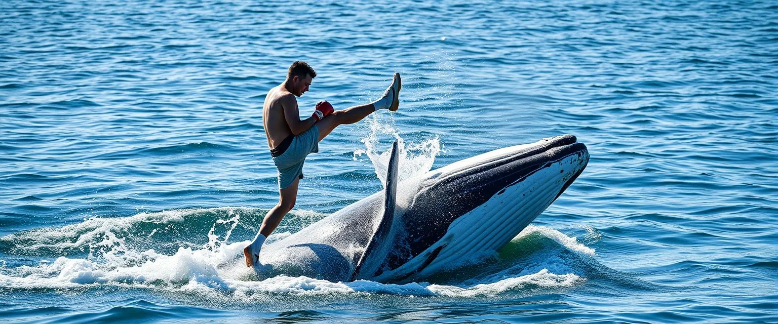kick boxing match on top of whale