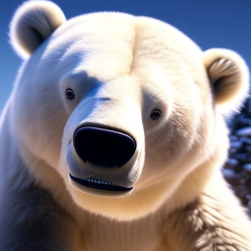 pixar style, volumetric summer desert environment and background, realistic painting of an polar bear, looking excited, volumetric lighting, dramatic lighting, detailed digital painting, extreme dense and fine fur, anime, ornate, colour-washed colors, elegant, small minutiae, tiny features, particulars, centered, smooth, sharp focus, renderman gofur render, 8k, uhd, detailed eyes, realistic shaded volumetric lighting, sunlight caustics, backlight, centered camera view