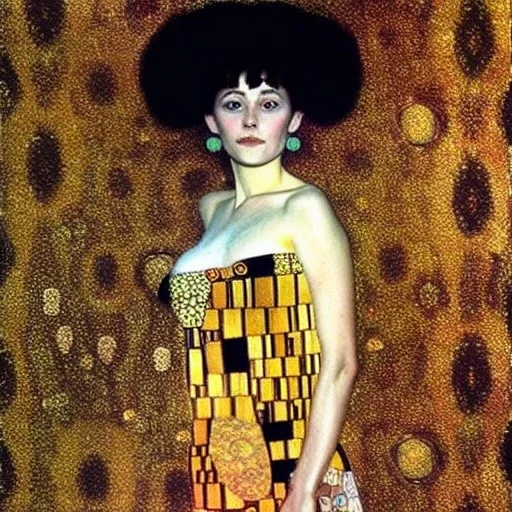 Retrato de cuerpo entero de una mujer bella vestida estilo de Gustav Klimt