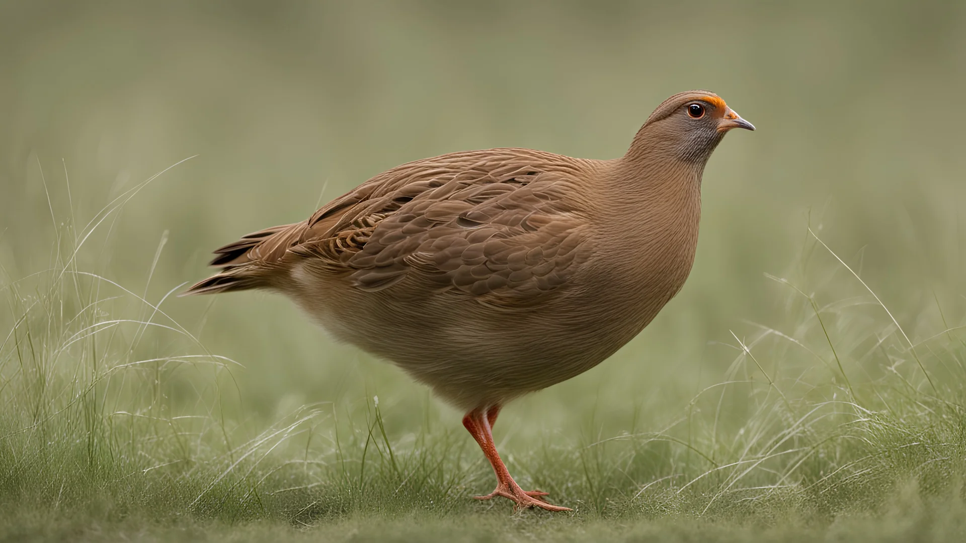 A partridge walks among the grass with its head held high