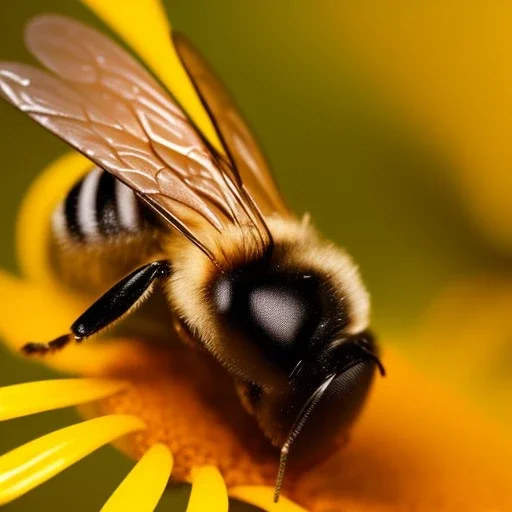 A close-up of a Bee on a pedal, Macro lens, highly detailed