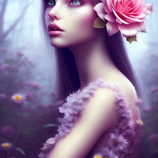 flower beautiful girl,fantasy art, Special Lighting, Vibrant, Solid color,color Scheme, forest, movie poster