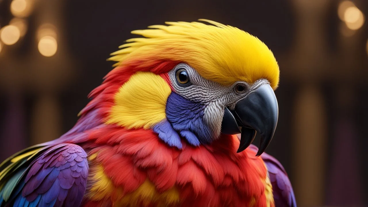 red, yellow and violet coloured parrot, perfect sparkling eyes, perfect anatomy, exquisite composition, beautiful detailed intricate detailed octane render, 8k artistic photography, photorealistic, soft natural volumetric cinematic perfect light, chiaroscuro, award-winning photograph, masterpiece, raphael, caravaggio, bouguereau