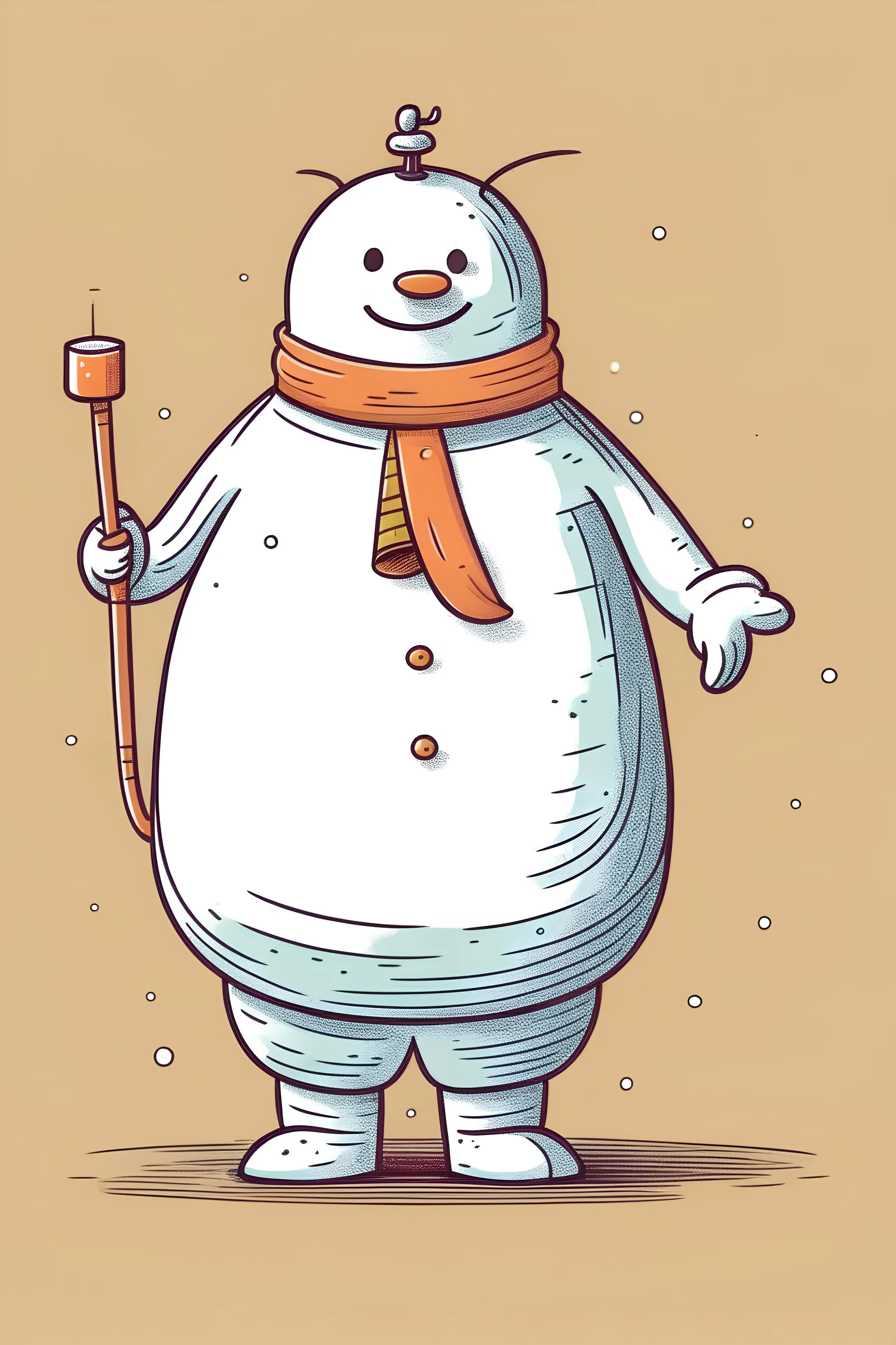 A snowman measures his waist circumference in order to have a fit body