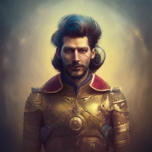 Arthur Kulkov, Russian, circus, ringleader, portrait, handsome, muscular, detailed matte painting, intricate detail, concept art portrait by Greg Rutkowski, mystical colors, Golden hour, colorful galaxy foreground, lisa frank fantasy, neon pastel color palette, beautiful colorful interesting detailed storybook fantasy