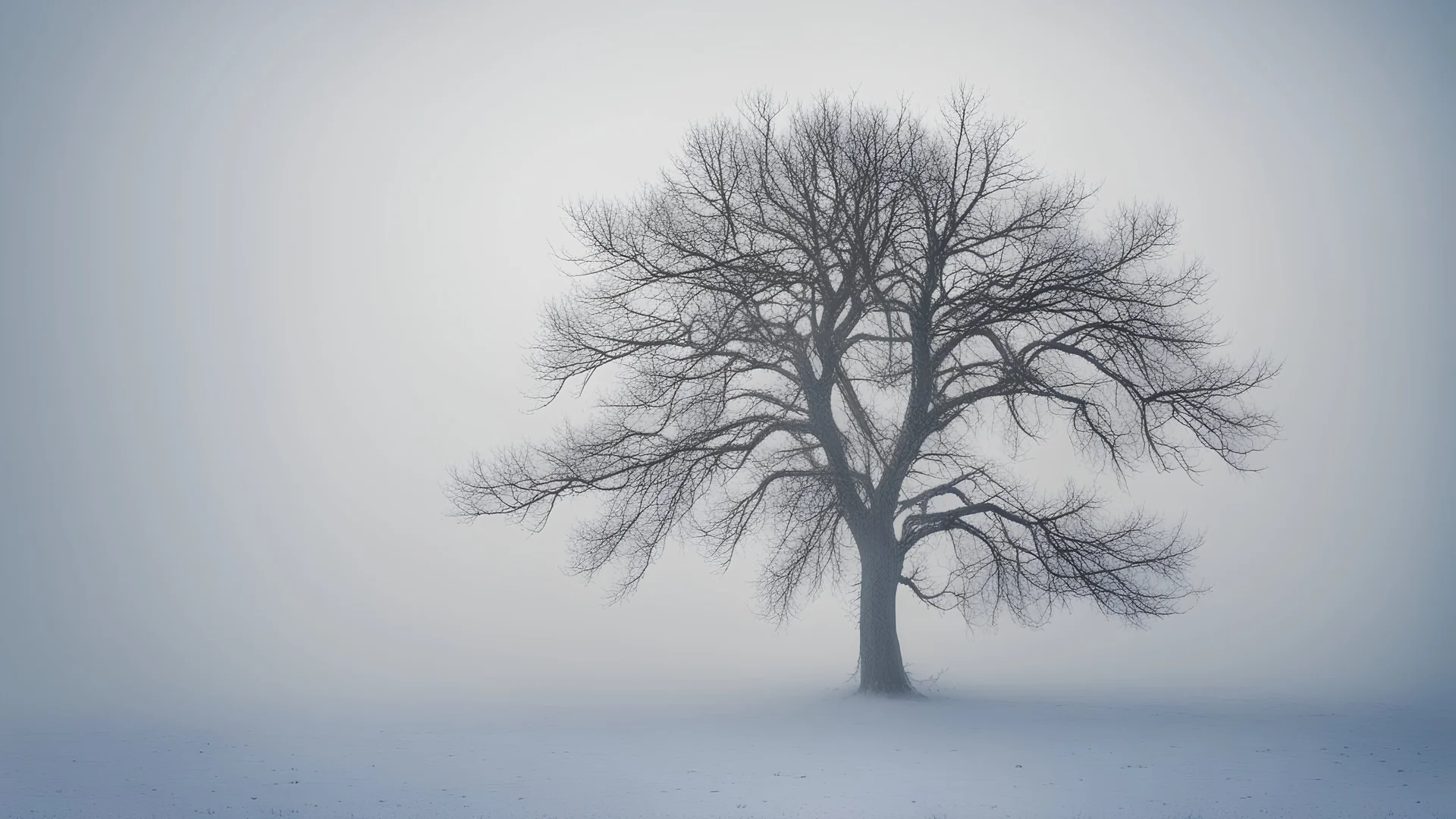 Winter fog, a lonely snowy tree