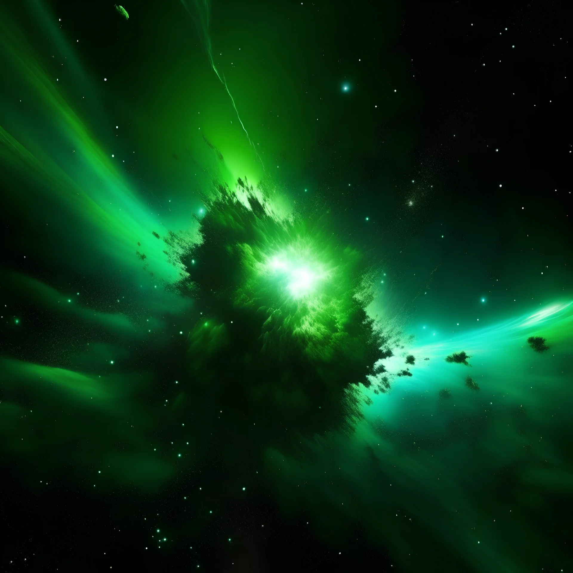 green outer space explosion