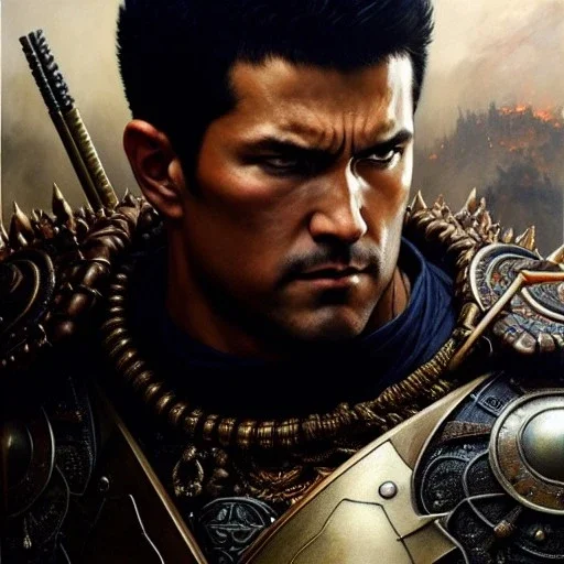 portrait 'Guts-Berserk',ancient metal armor ,painting by gaston bussiere, greg rutkowski, yoji shinkawa, yoshitaka amano, tsutomu nihei, donato giancola, tim hildebrandt, oil on canvas, cinematic composition, extreme detail,fit full head inside picture,16k