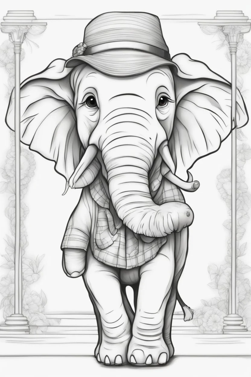 Outline art for cute coloring pages with elephant with glasses, full body, white background, sketch style, only use outline, clean line art, no shadows and clear and well outlined.