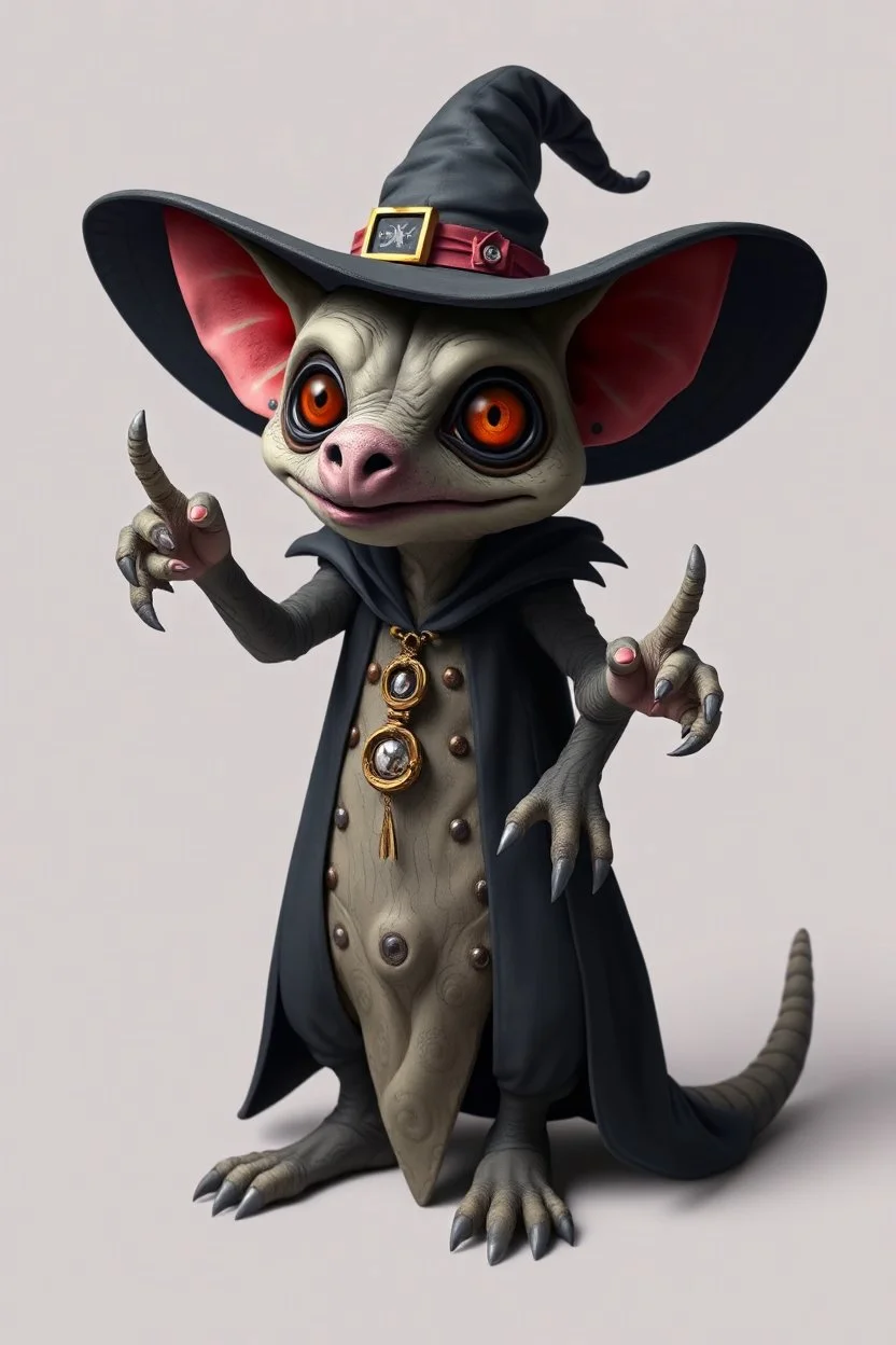 hi poly Mud luxury witch psychic hypnotic deviant Opossum T-pose just the character and simple background