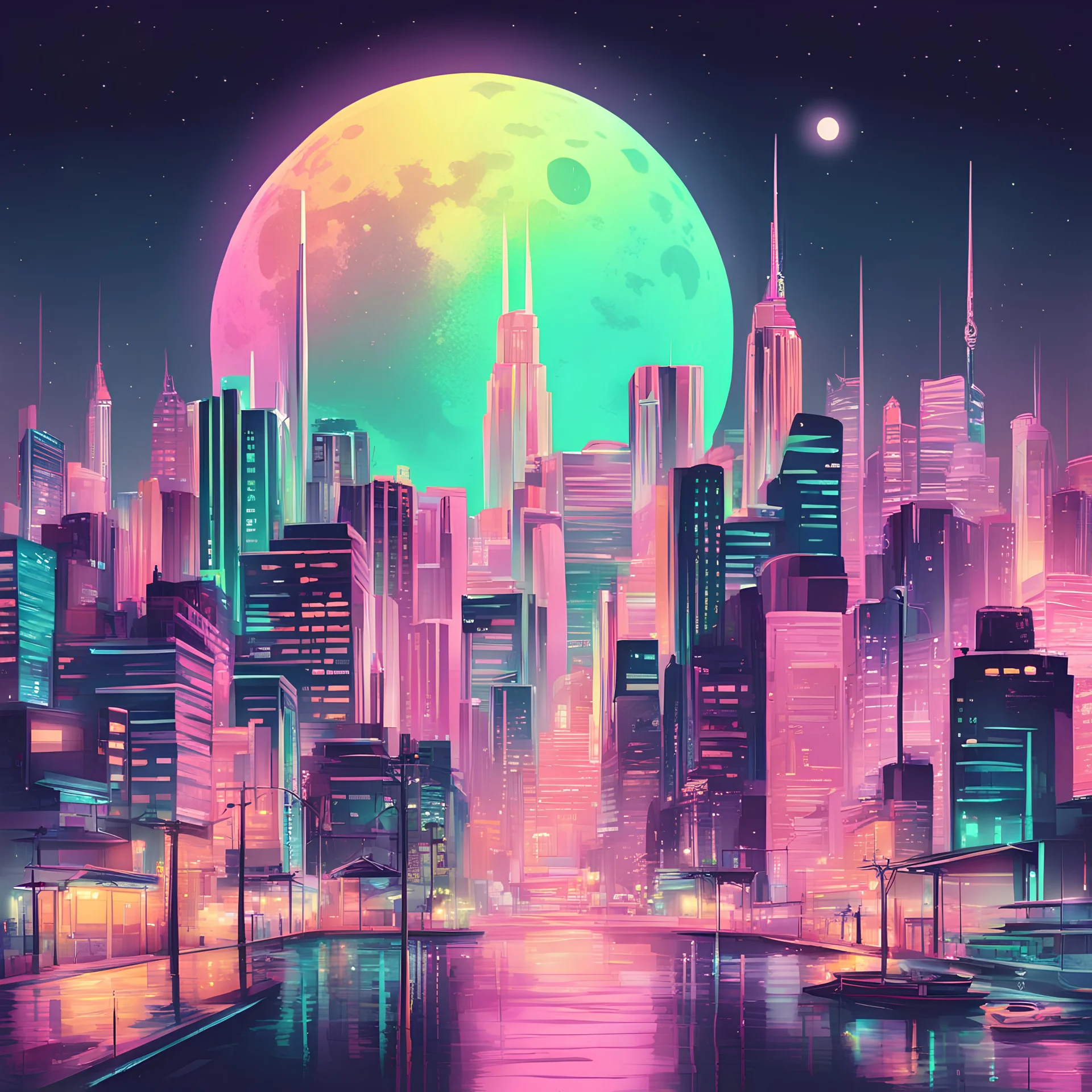 Neon Moon Pastel Retro City