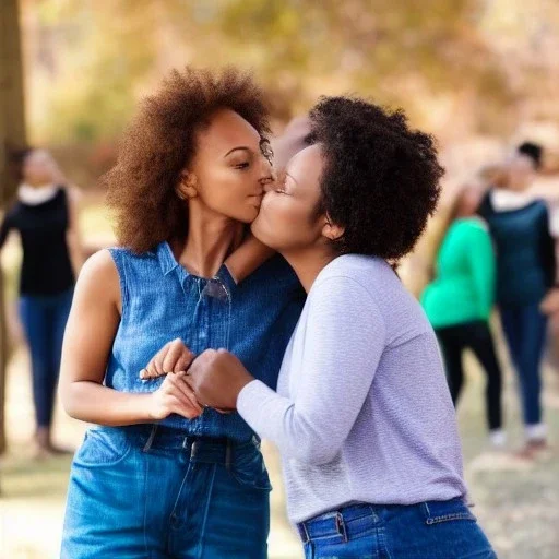 women leaning in for a kiss