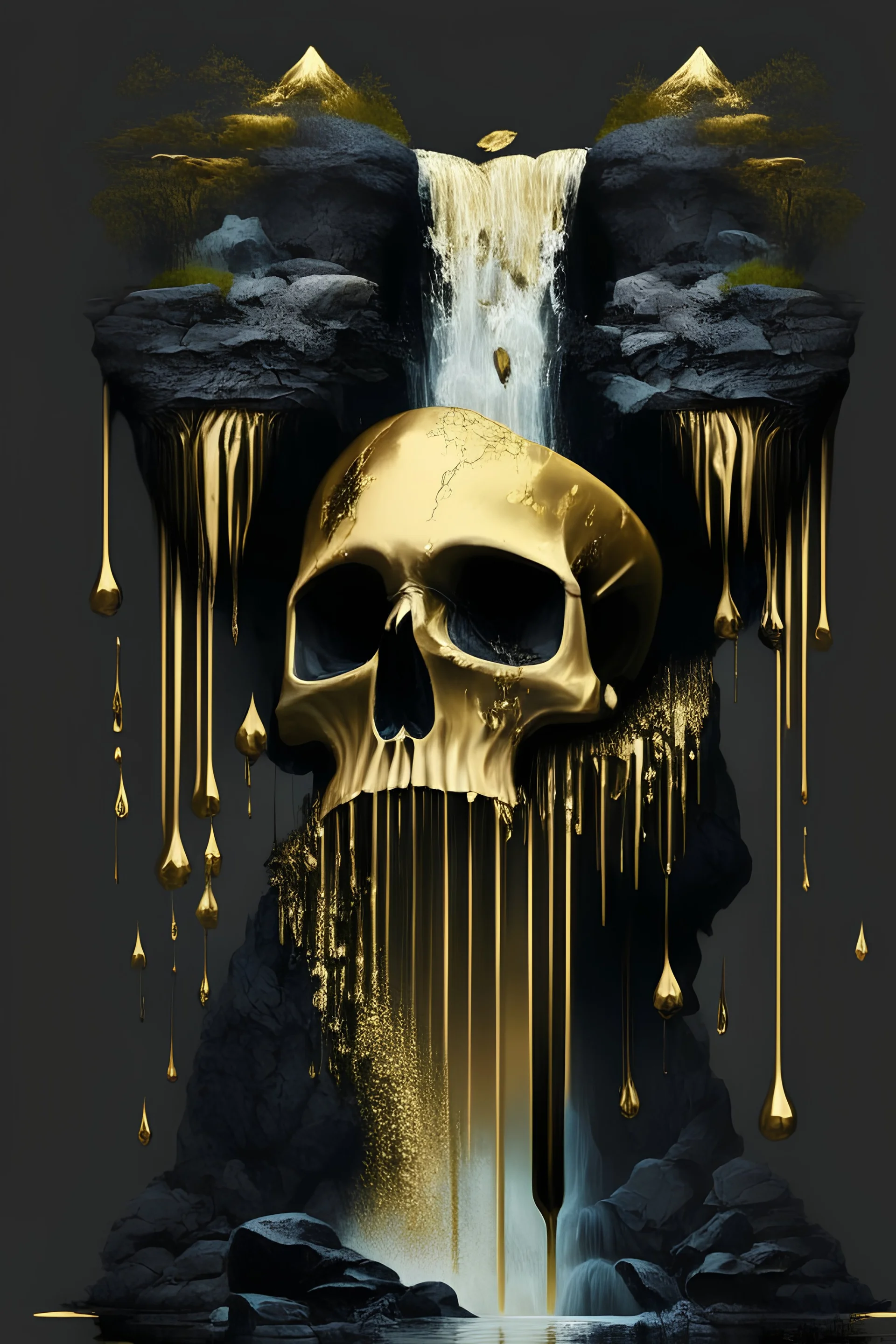 waterfall and witch skull gold