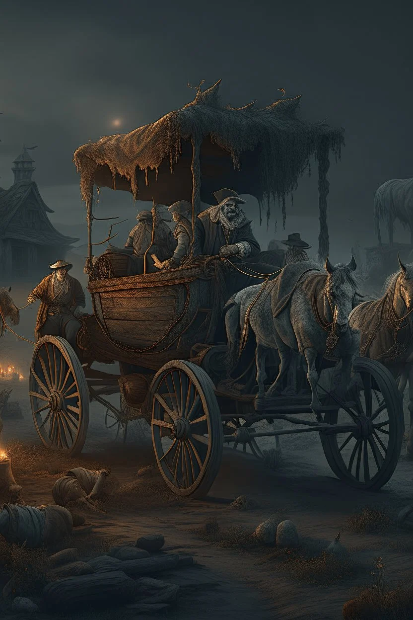 Bosch nightmares paint inf style Title: "wagon gypsy , insanely detailed octane render trending on artstation, 8k artistic photography, photorealistic concept art, soft natural volumetric cinematic perfect light, chiaroscuro, award-winning photograph, masterpiece, oil on canvas, Raphael, Caravaggio, Greg Rutkowski, people, beksinski, Giger