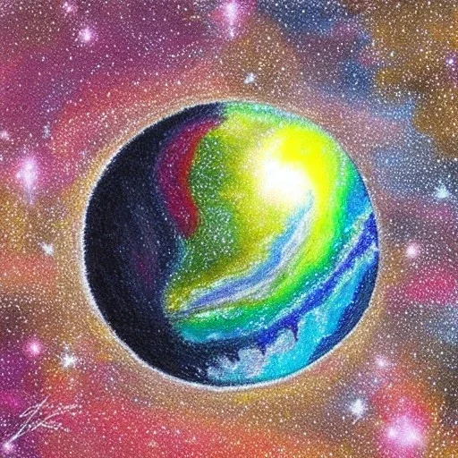 melted crayon drawing of crystal ball on embroidered cloth, galaxy and milky way inside crystal ball, 8k resolution, high-quality, fine-detail, ornate, baroque, muted colors, intricate, digital art, detailed matte, volumetric lighting, illustration, octane render,