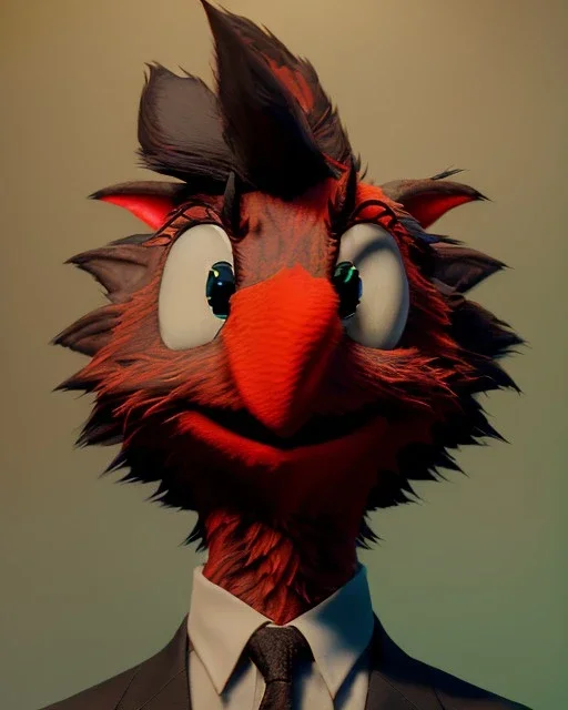 hybrid character, Elmo muppet head, man body, human arms and hands, Shirt and tie, concept art, smooth, unreal engine 5, god lights, ray tracing, RTX, lumen lighting, ultra detail, volumetric lighting, 3d, finely drawn, high definition, 4k.