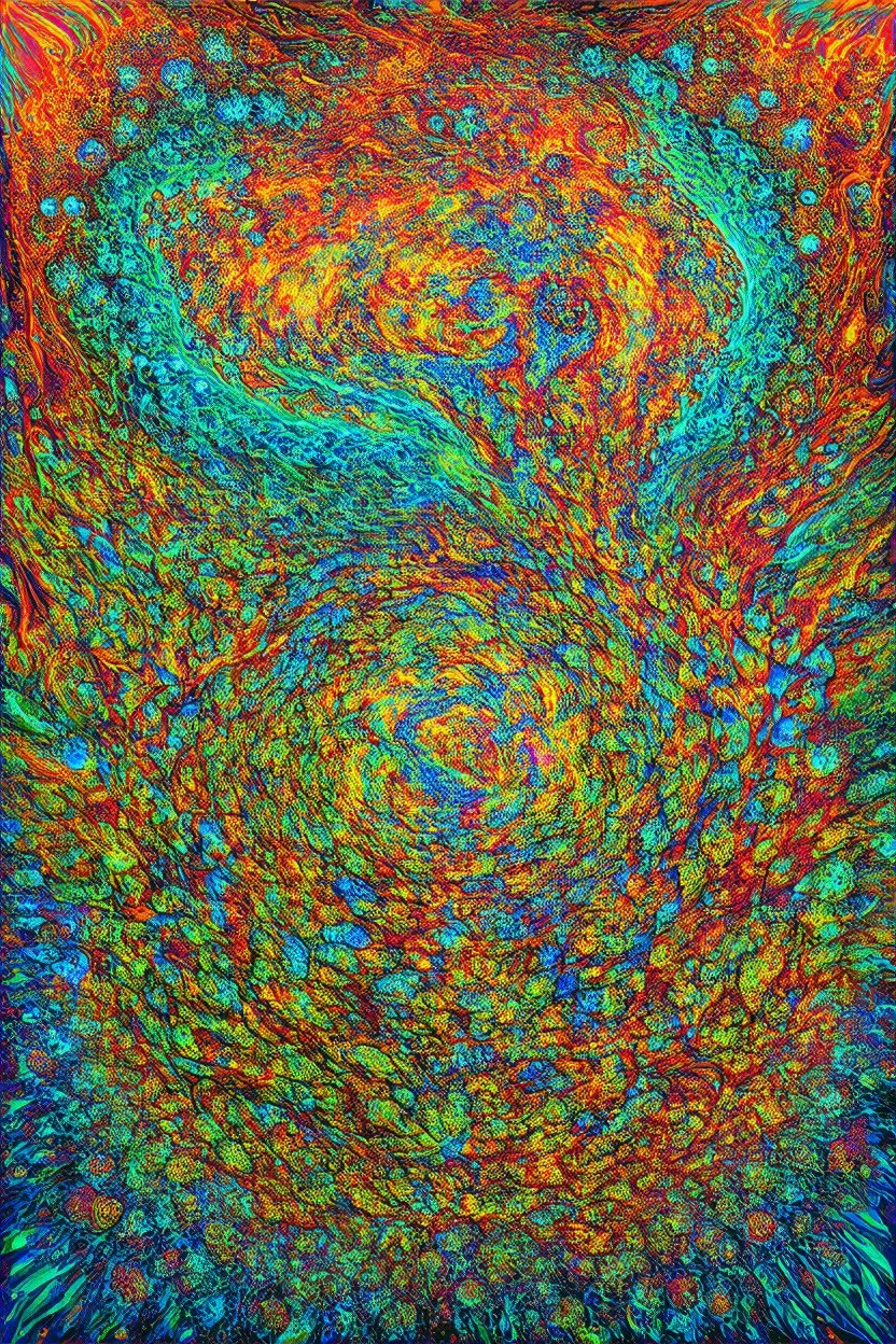 fractals weaving a tapestry; technicolor lowbrow surrealism