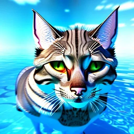 Eine Katze schwimmt im Swimmingpool, realistic Foto with all details