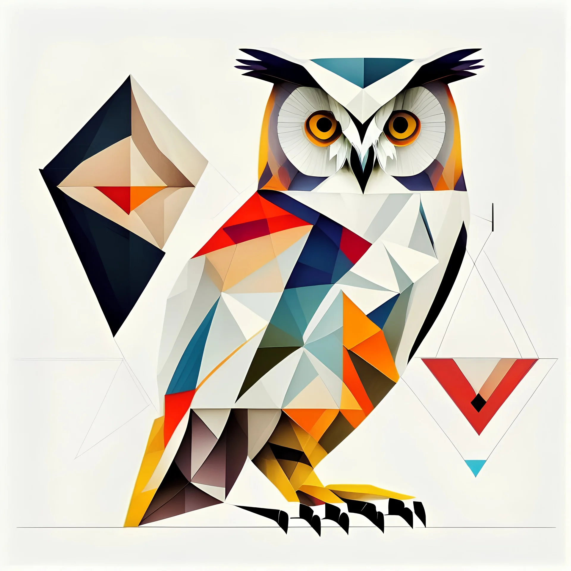 Wassily Kandinsky owl, geometric shapes on white background