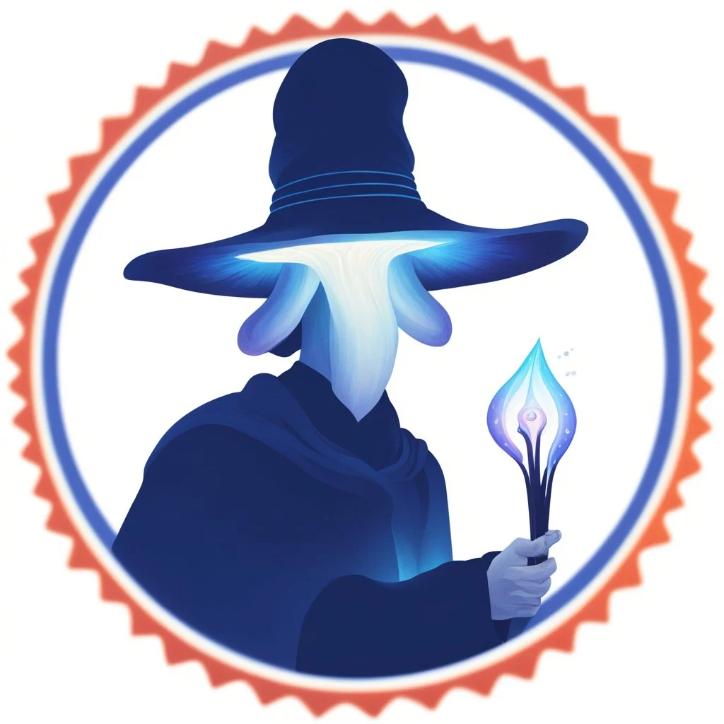 A wizard holding a wand of magical, glowing, other worldly, alien mushrooms. Golden ratio, Digital Painting, Digital Art, Masterpiece, Profile Picture