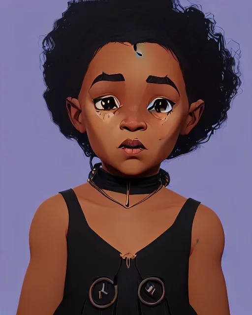 Portrait of a sweet black toddler witch girl with long black curly hair