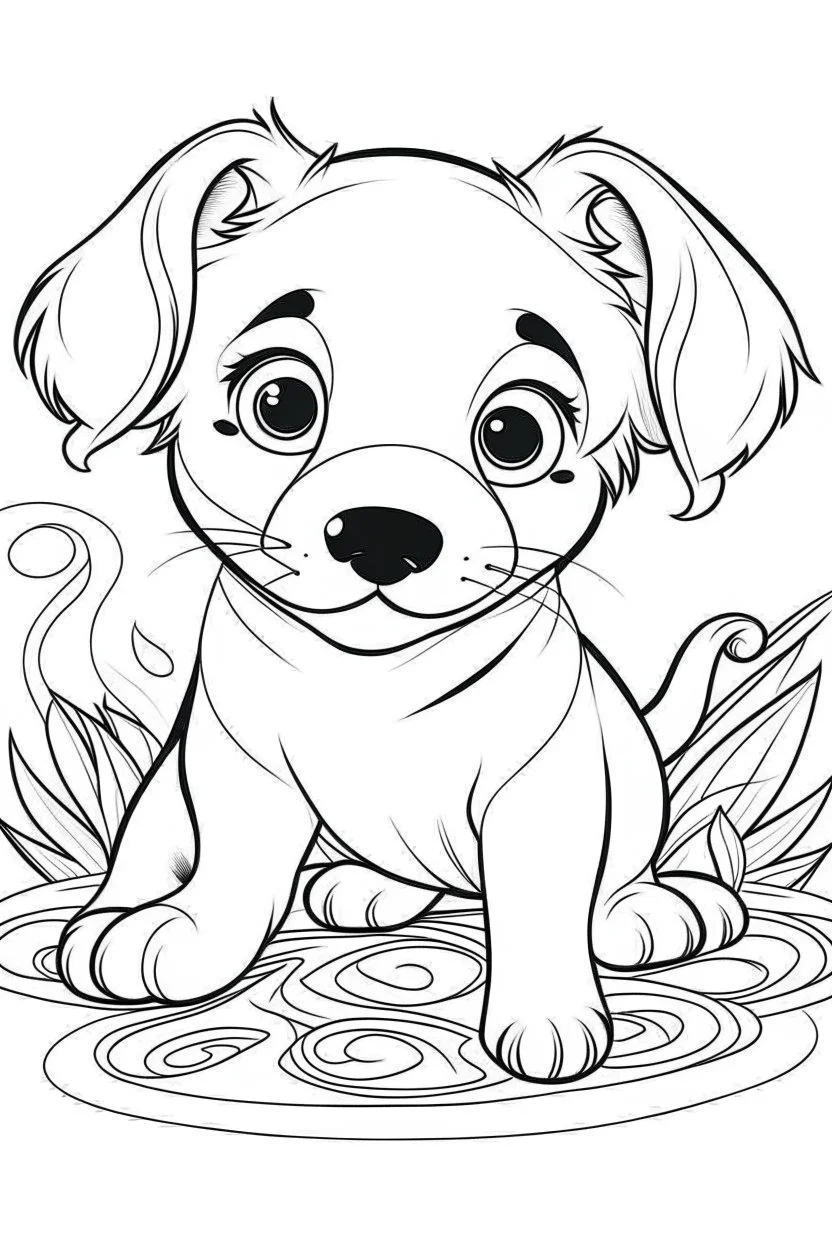 outline art for Puppy (Dog) coloring pages with sitch, white background, Sketch style, full body, only use outline, toddlers style, clean line art, white background, no shadows and clear and well outlined.