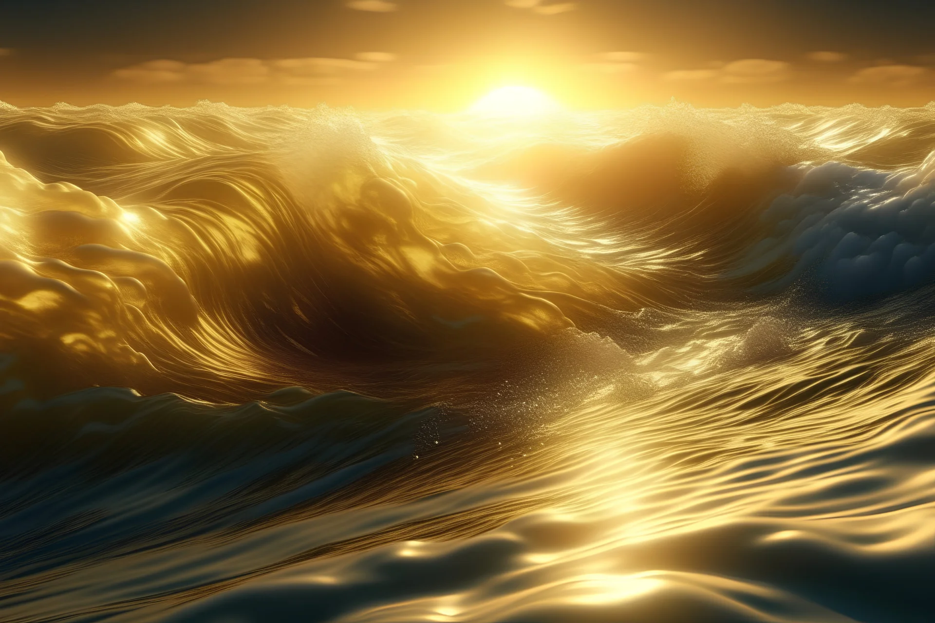 Photoreal turbulant butter ocean at golden hour