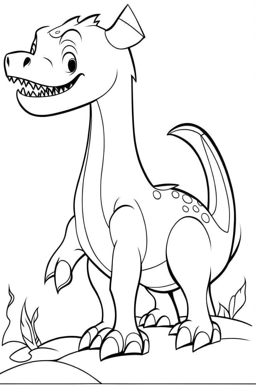 minimalist style dinosaur drawing, in cartoon, to color, in black and white, with white background, drawing made in a single stroke for a coloring book for 4 year old children