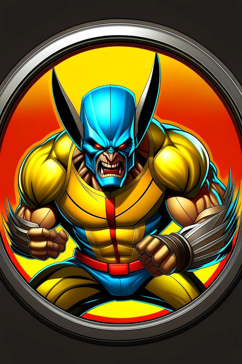 wolverine from marvel with claws out animated inside a medalion