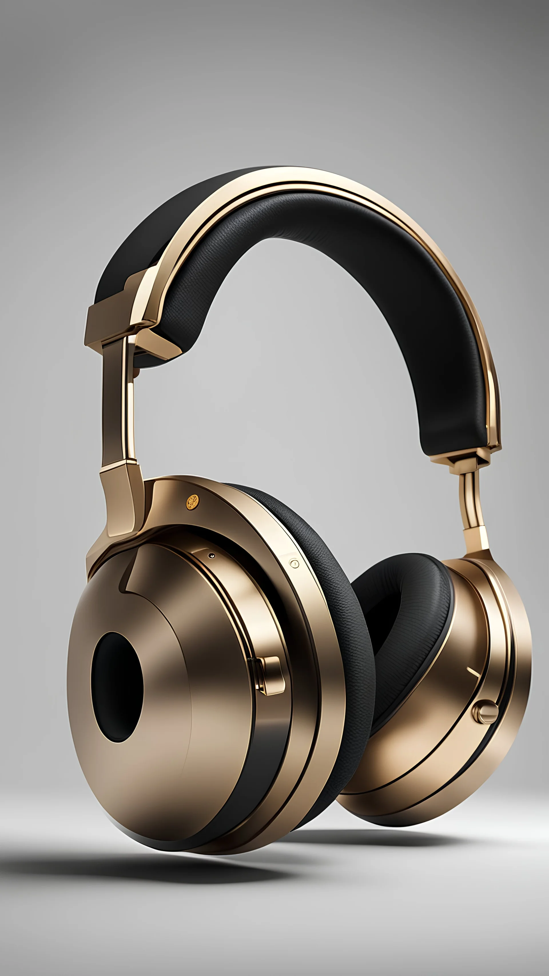 Design a pair of over ear headphones the look futuristic and it’s made of brass with a lot of cushion and a screen on the side