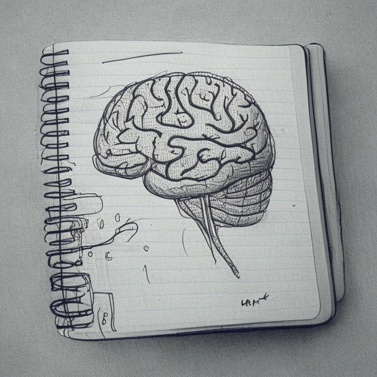 medicine notebook brain illustration, ink on paper