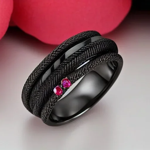 ruby ring with braided tungsten and titanium, braided band, men's jewellery