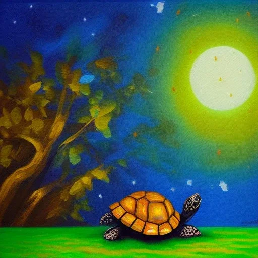 Oil painting style turtle and night scene