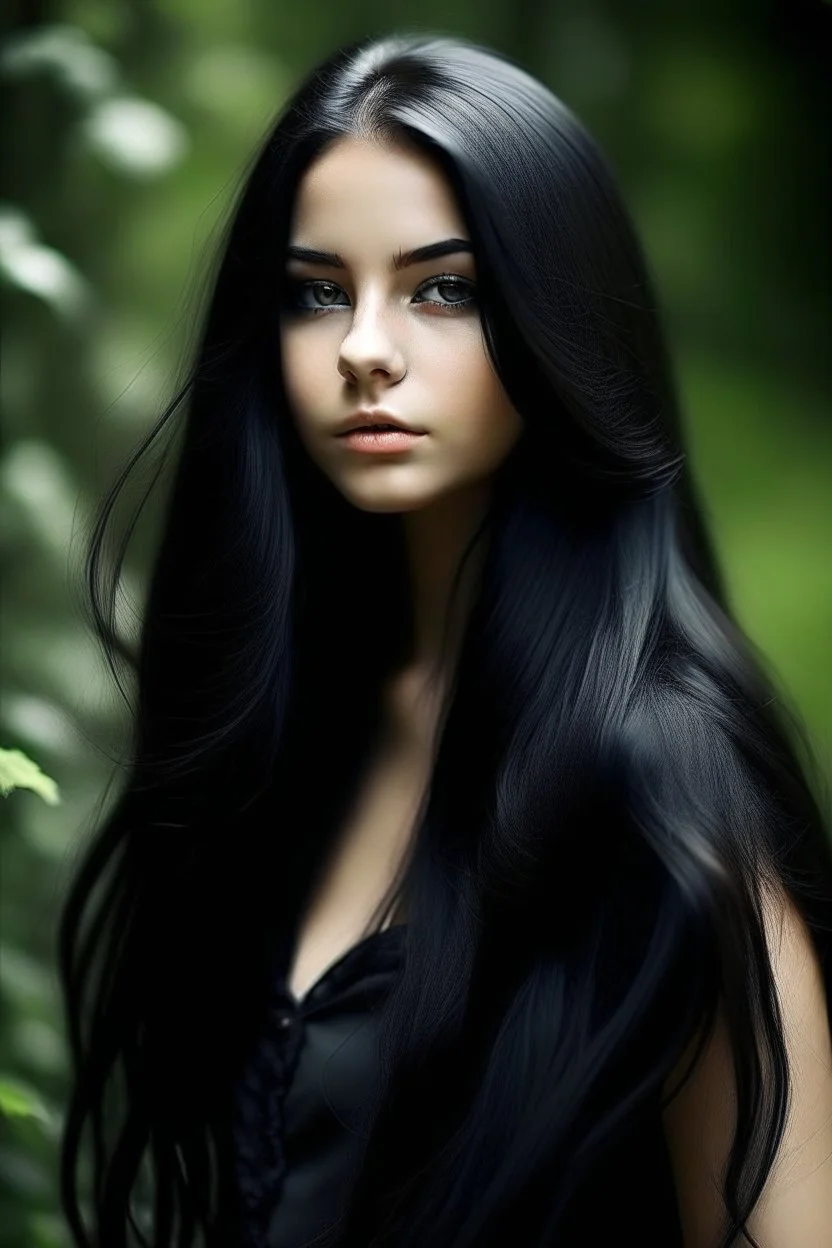 Beautiful girl, long black hair, natural, sexy