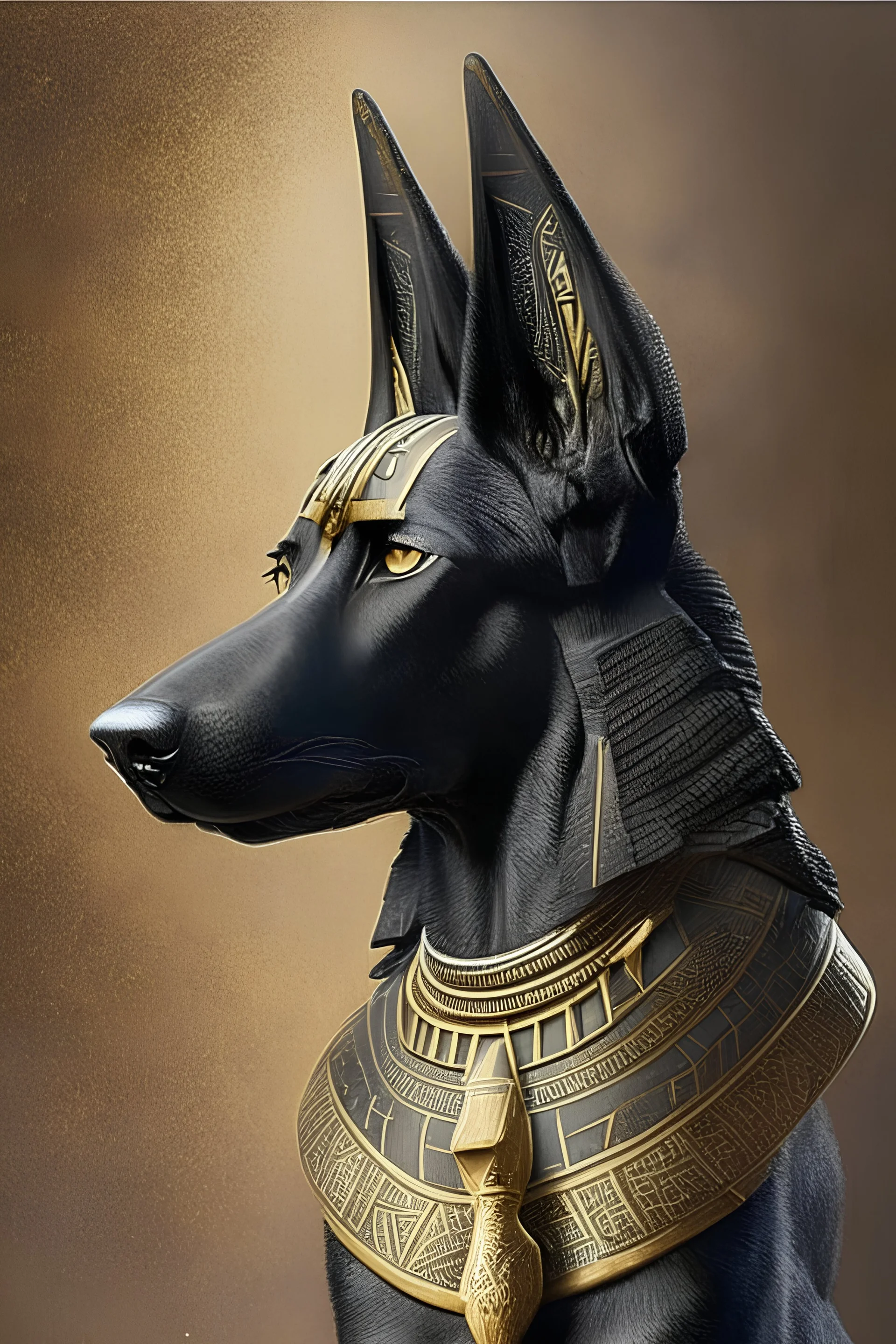 pastor belga de pelaje negro de la epoca de egipto estilo anubis