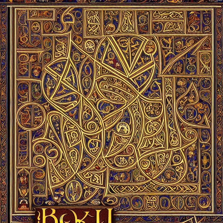 Book of Kells carpet page, a highly detailed illustration, realistic render, 8 k, micro detail, intricate, elegant, centered, digital painting, Artstation, smooth, sharp focus, illustration, artgerm