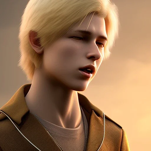 medieval fantasy setting, man, 20 year old, messy blond hair, round face, naïve, round face, UHD, realistic style