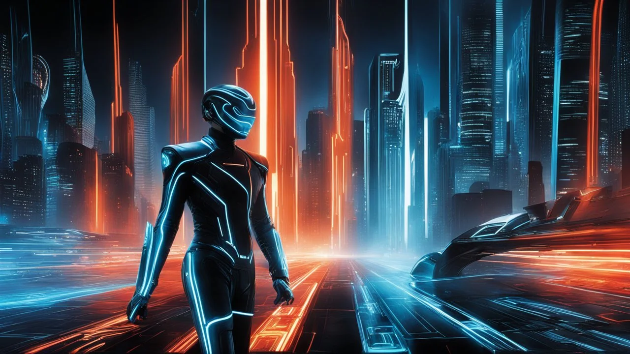 tron legacy movie, city of lights blue, red and orange, programs,